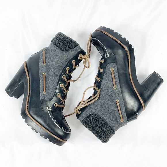 Sperry Shoes - Sperry Leather Sherpa Lace Up Trinity Heeled Boots